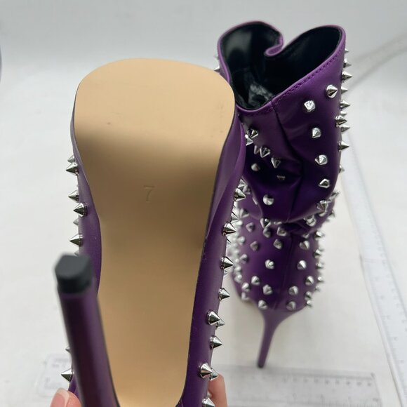 XYD Women Peep Toe High Heels Ankle Boots Rivet Booties Shoes , Purple Boots - Picture 6 of 8